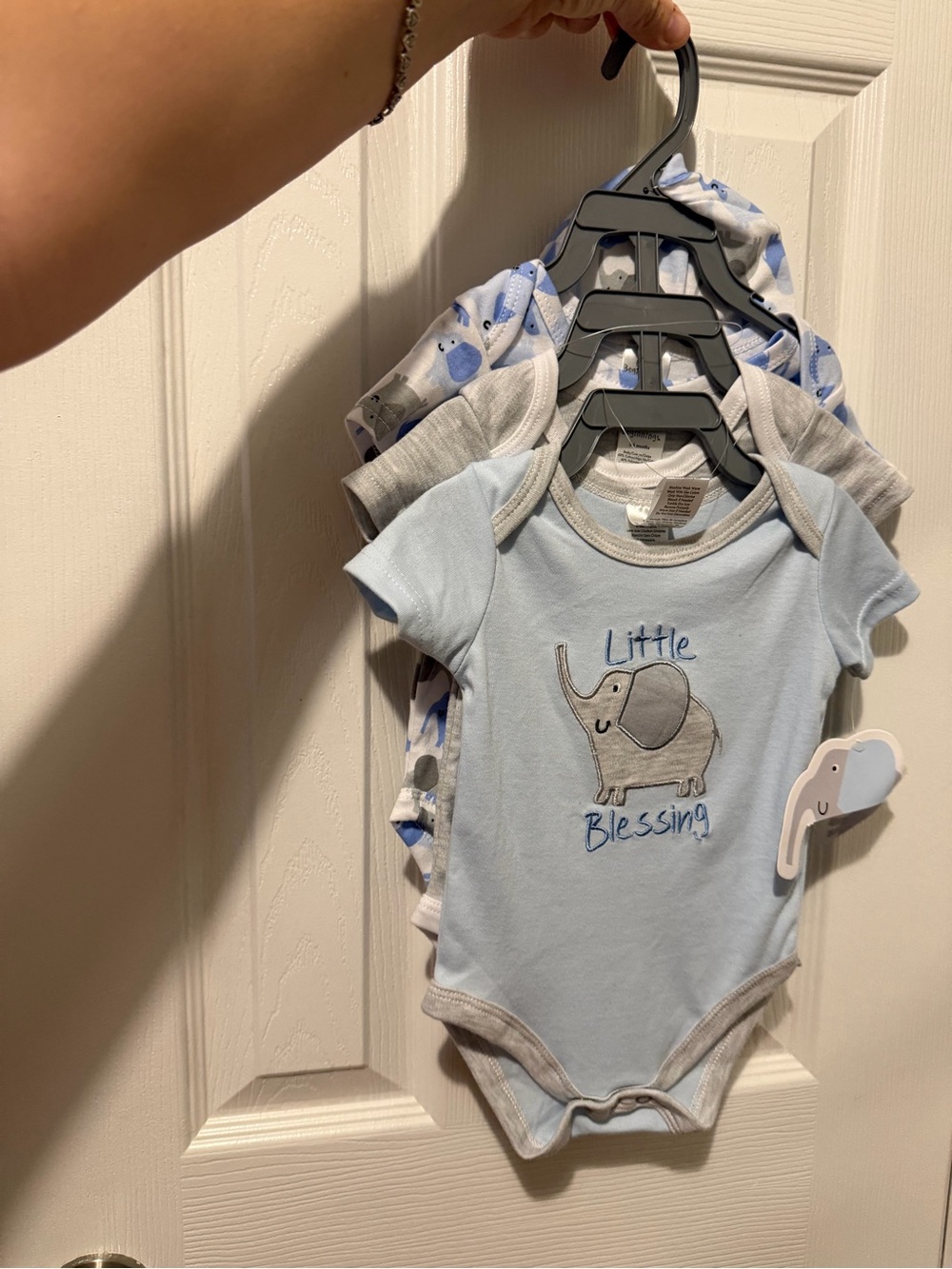 Burt's Bees Light Blue and White Elephant Baby Bodysuit Set